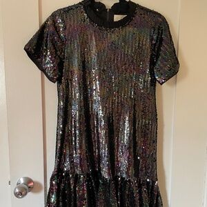 New with tags Melloday Sequin Dress Detachable collar Black